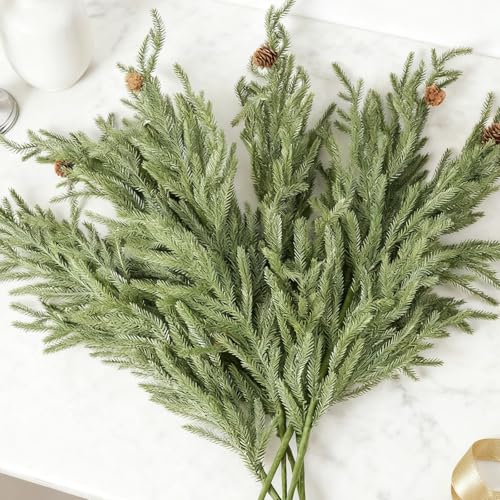 DN DECONATION Faux Pine Stems with Cones - 35.4 Inch, Set of 6, Green & Brown