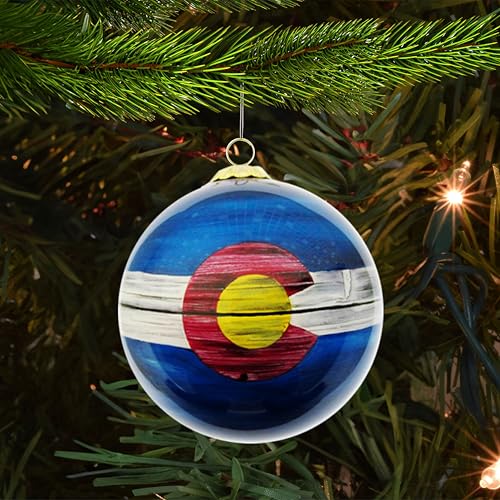 Hand Painted Colorado State Flag Ornament – Distressed Colorado Flag Glass Hanging Christmas Ball, Great for Gifting (Art Studio Company)