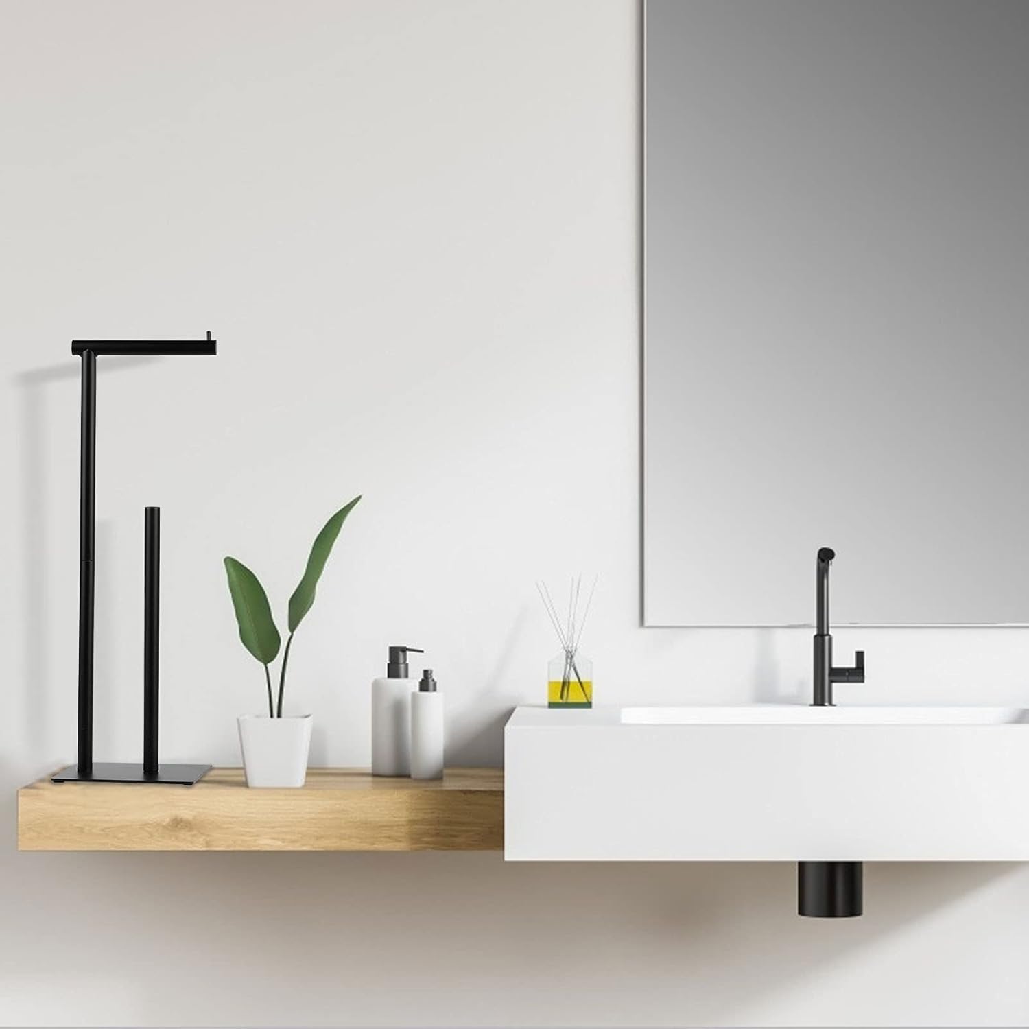 Regine Switzerland Black Toilet Paper Holder - Stylish Free Standing Tissue Roll Dispenser for Farmhouse Bathrooms