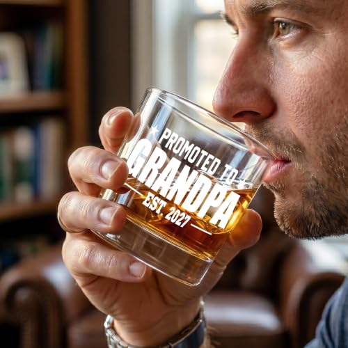 Promote to Grandpa Whiskey Glass 10oz - Funny Birthday Gift for Grandfather