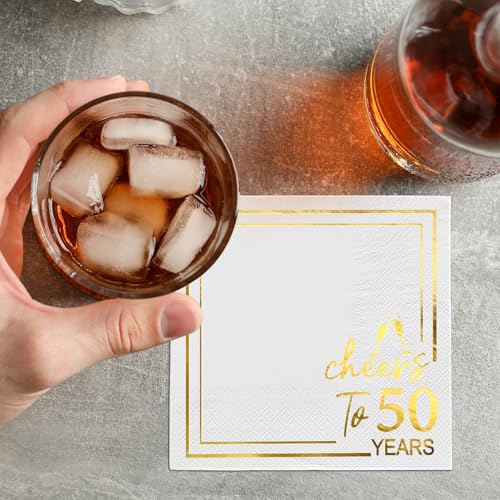 50Pcs Cheers to 50 Years Gold Foil Cocktail Napkins - Birthday Party Decorations