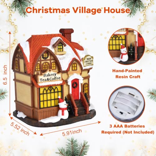 Light Up Christmas Village Houses - Resin Holiday Decor with LED Lighting