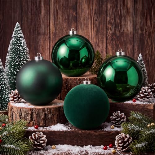 Yunlly 9-Piece Green Christmas Ornaments Set - Large 6 Inch Mixed Finish Decorations