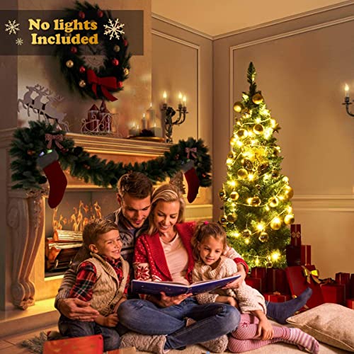 HAPPYGRILL 6ft Pencil Christmas Tree Unlit Slim Xmas Tree with Foldable Metal Stand, PVC