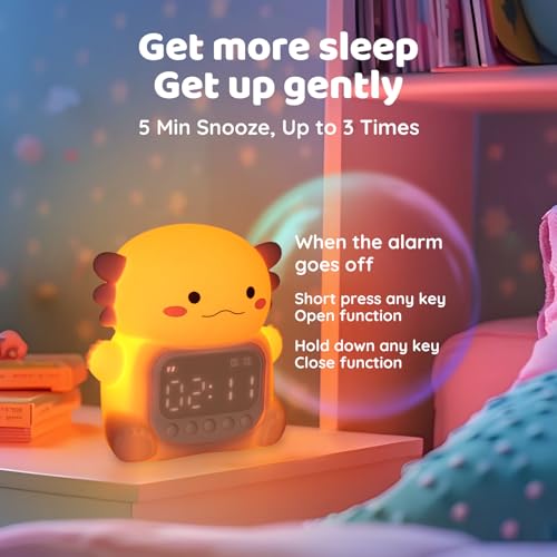 Axolotl Kids Alarm Clock with LED Night Light - Pink Bedside Clock