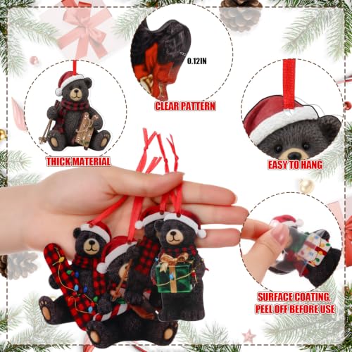 Syhood 24 Pcs Black Bear Christmas Ornaments Set - 12 Styles, Holiday Decor