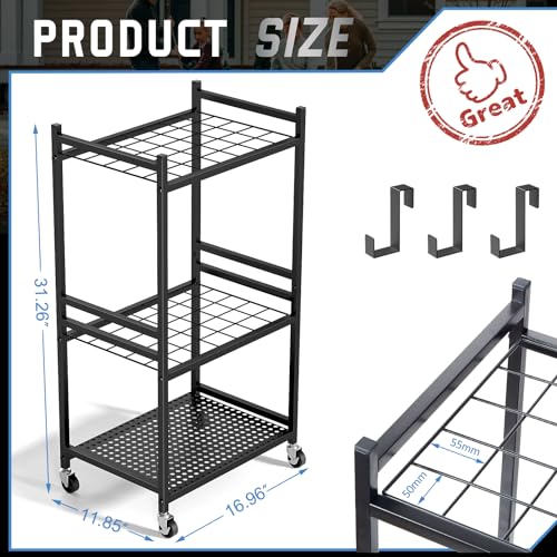 Garden Tool Organizer Rack with Wheels for Garage Storage 35 Slots