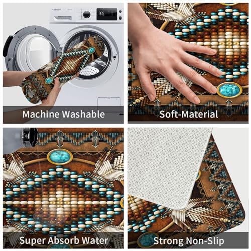 Southwestern Kitchen Rug Set of 2, Tribal Aztec Washable Anti-Fatigue Mats