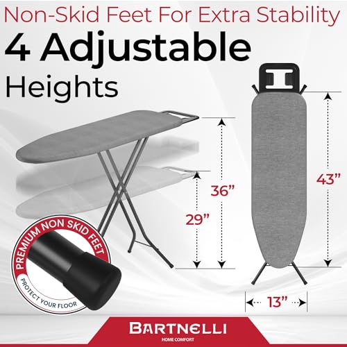 Bartnelli Height-Adjustable Ironing Board with 4-Layer Cover and Iron Rest