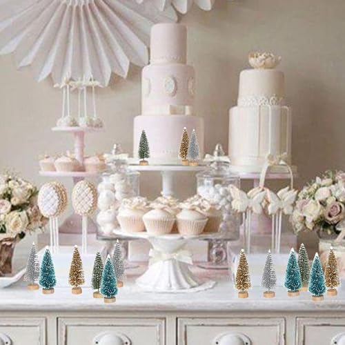 Rsstarxi Design 17 Mini Christmas Tree Cake Decorations - 12 Pack Artificial Cedar Tree Toppers for Holiday & Party Cakes