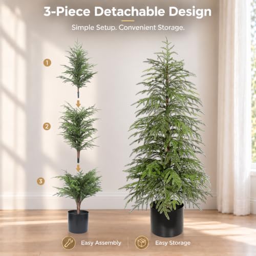 Citilya 4ft Norfolk Pine Christmas Tree 2-Pack – Soft Touch Potted Artificial Trees, Green