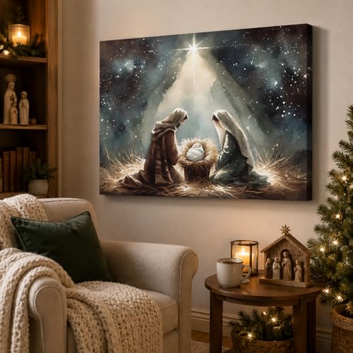 ANRUOXI Nativity Wall Art Jesus Lamb Canvas Print 18x24 Inch Religious Christmas Decor