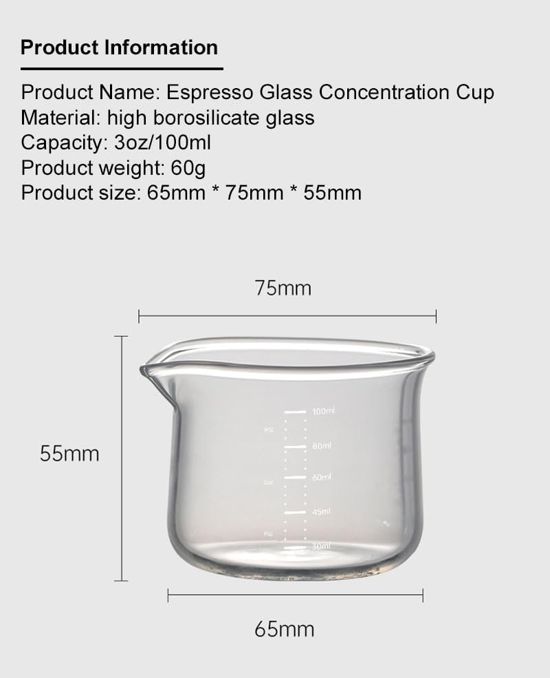 ANAKAO 1pc Clear 100ML Espresso Cups with V-Shaped Mouth & Scales, Heat-Resistant Borosilicate Glass, Coffee Shot Glasses, Milk Frothing Pitcher