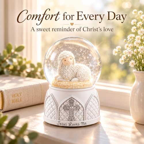 Jesus Loves Me Snow Globe with Musical Hymn | Religious Gift for Baptisms & Easter