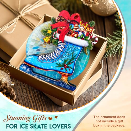 SUFAVN Ice Skate Christmas Ornament - Laser-Cut Holiday Decor for Skaters - 2-Layer Wood & Acrylic - Christmas Tree Ornament - Perfect Gift for Ice Skaters