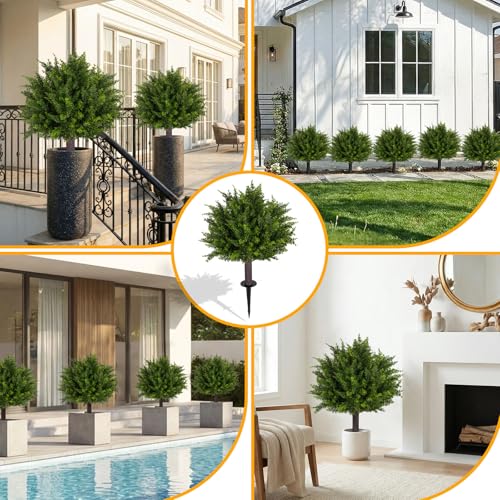 24.5-Inch Artificial Cedar Topiary Trees, UV-Resistant Outdoor Shrubs (2 Pack)