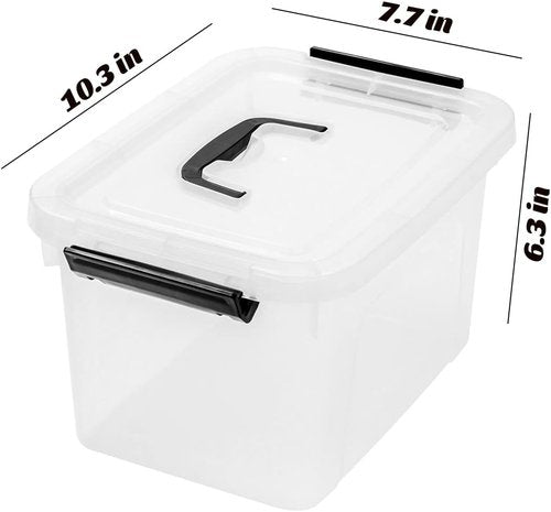 Clear Storage Bins - 6 Quart Plastic Containers with Latches & Lid | 6-Pack Set
