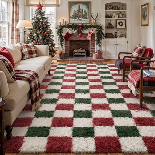 PureCozy Christmas Area Rug 9x12 Plush Shag Carpet for Living Room