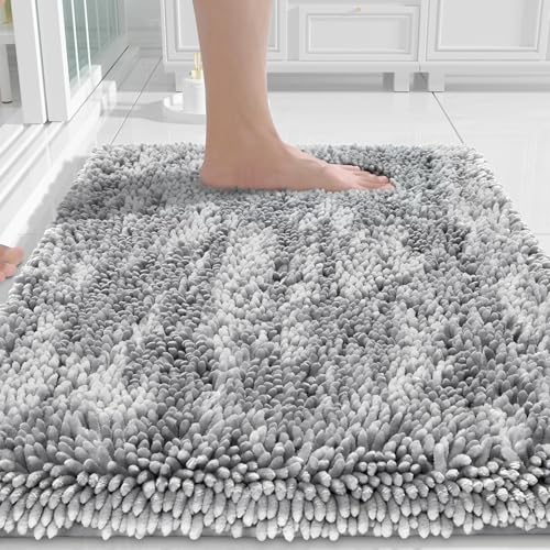 Yimobra Chenille Bathroom Rug Non-Slip Absorbent Bath Mat 24x17 Light Grey