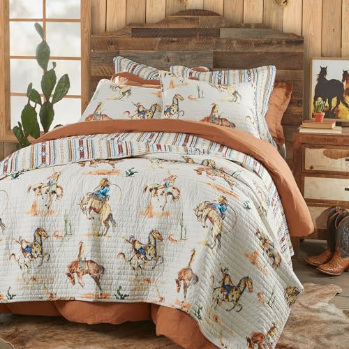 Bronco King Quilt - Vintage Western Cowboy Design, 106x92