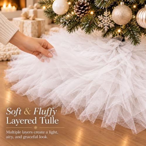 AISENO 36 Inch Fluffy Tulle Christmas Tree Skirt - Elegant Vintage White