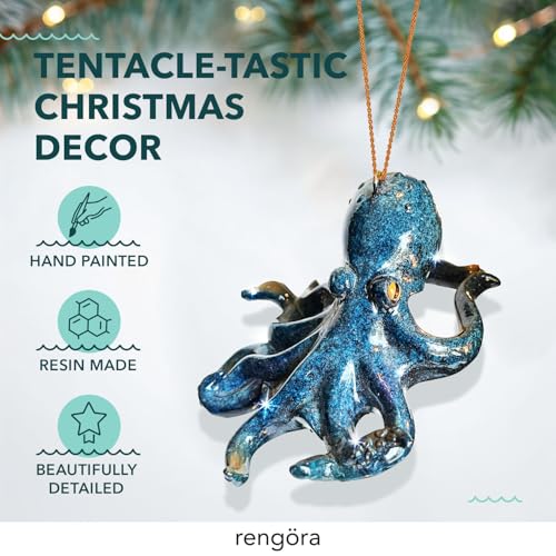 Rengöra Hand-Painted Octopus Christmas Ornament with Gift Box - Marine Decor