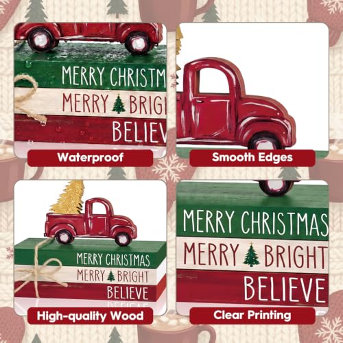 Christmas Faux Books Bundle - Wooden Decor Set with Truck Variation