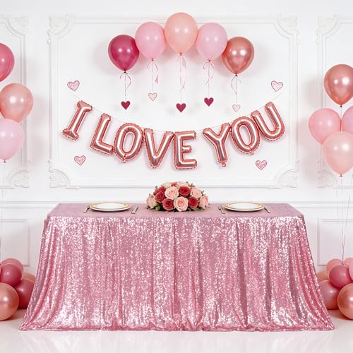 Eternal Beauty Fuchsia Pink 60x120 Inch Sequin Tablecloth — Rectangular Table Cover for Weddings & Parties