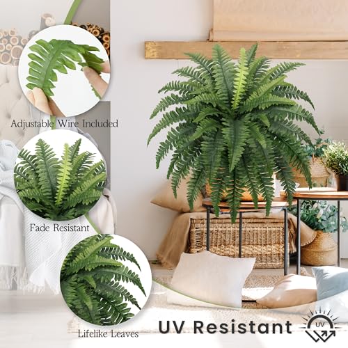 Artificial Boston Ferns 2-Pack - 35" UV-Resistant Faux Outdoor Plants