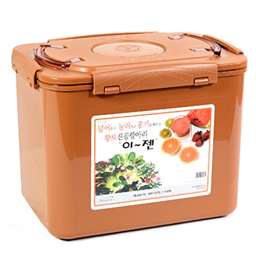 E-Jen Premium Kimchi, Sauerkraut Container Probiotic Fermentation with Inner Vacuum Lid (Earthenware Brown, 4.4 gal/ 17L)