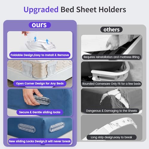 Foldable Bed Sheet Holder Clips - 4 Pack Non-Slip Mattress Fasteners