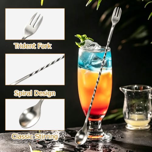 Silver 4-Piece Cocktail Bar Tool Set with Muddler, Jigger, Spoon & Tongs