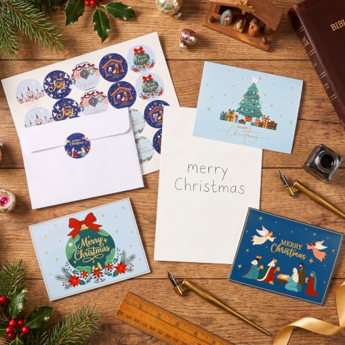 Gersoniel 100 Sets Christian Christmas Cards with Envelopes & Stickers | Nativity Theme Bulk