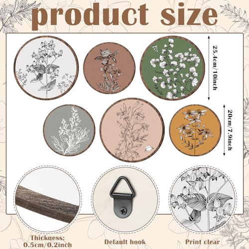 6-Piece Boho Wooden Botanical Wall Art Set, Rustic Farmhouse Decor