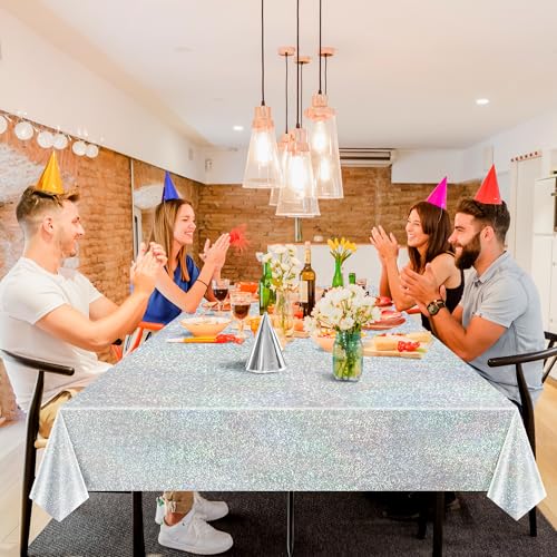 Just Shimmer Silver Holographic Disco Tablecloth 40x108 inch for Parties & Events