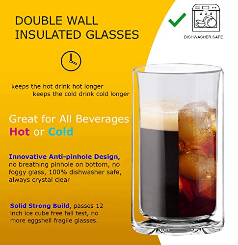 16oz Double-Walled Insulated Glass Tumblers - Set of 2 Borosilicate Cups