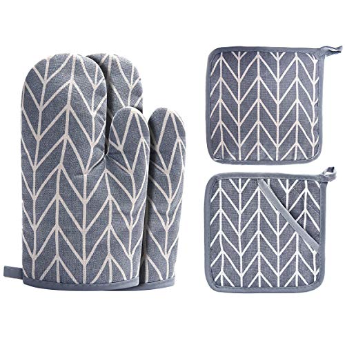 4-Piece Oven Mitt and Pot Holder Set, Heat-Resistant Silicone Non-Slip Grey