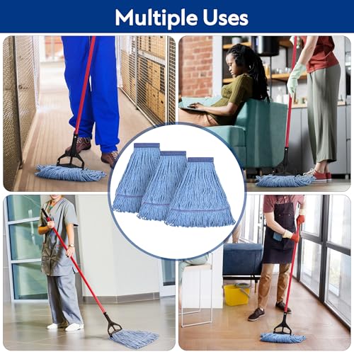 Heavy Duty Commercial Mop Head Refills - Blue Cotton Looped End (Pack of 3)