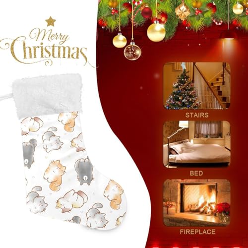 Cute Cats Christmas Stocking 18 Inch Large Soft Velvet Stocking with Plush Cuff