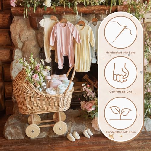 20-Inch Vintage Wicker Baby Carriage Basket for Floral Arrangements
