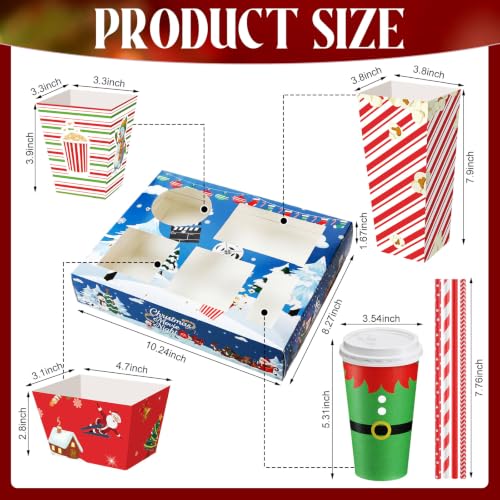 Santa Christmas Movie Night Snack Tray Set - 24 Pcs with Cups, Straws & Stickers