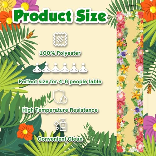 Tropical Hibiscus Palm Leaf Table Runner - 73-Inch Luau Party Decor