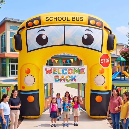 8ft Back to School Bus Inflatable Archway with 5 LED Lights & Welcome Banner