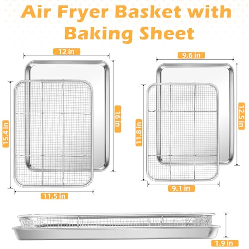 Stainless Steel Air Fryer Basket and Tray Set, 2-Piece Oven Rack