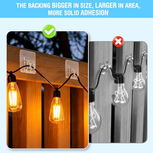 50-Piece Heavy Duty Adhesive Outdoor String Light Hooks, UV-Resistant Clips