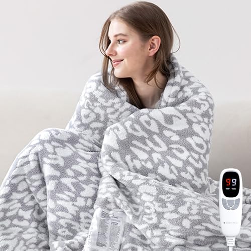 Leopard Print Electric Heated Throw Blanket, 50"x60" with 9 Heat Settings