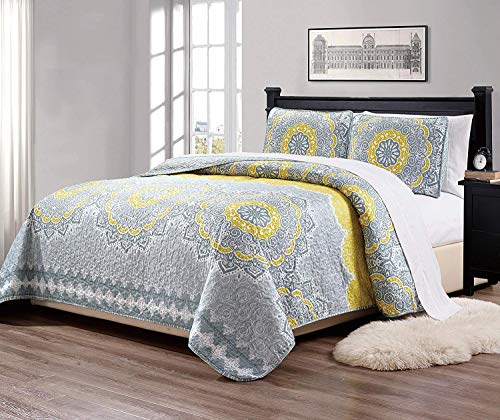 Linen Plus 3-Piece King / Cal King Oversized Floral Quilt Bedspread Set