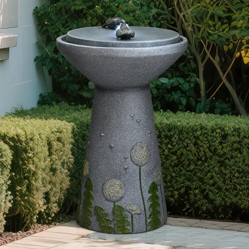 30.7" Outdoor Floor-Standing Water Fountain with LED Lights & Bird Motif