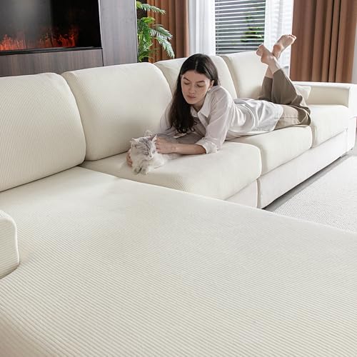 Stretch Couch Back Cushion Cover - Water-Resistant Sofa Slipcover, Ivory