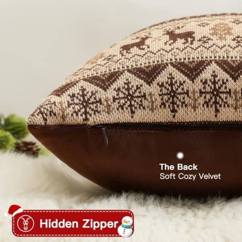 Artscope Christmas Knitted Throw Pillow Covers 18x18in Brown, Set of 2